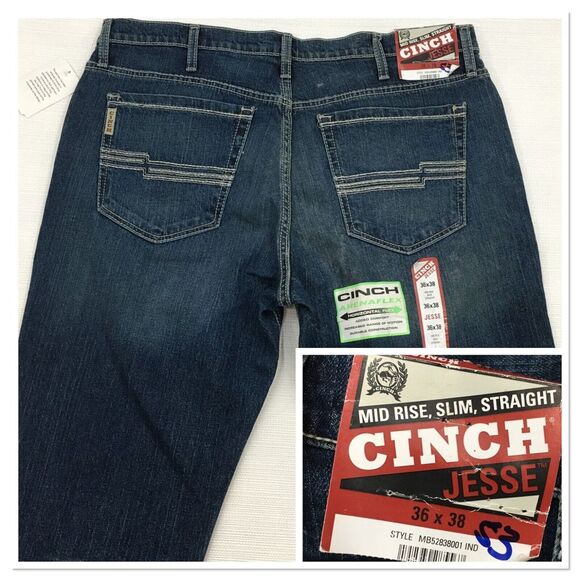 Cinch Jesse Western Jeans‎ Slim Straight Denim Stretch Mens 36x38